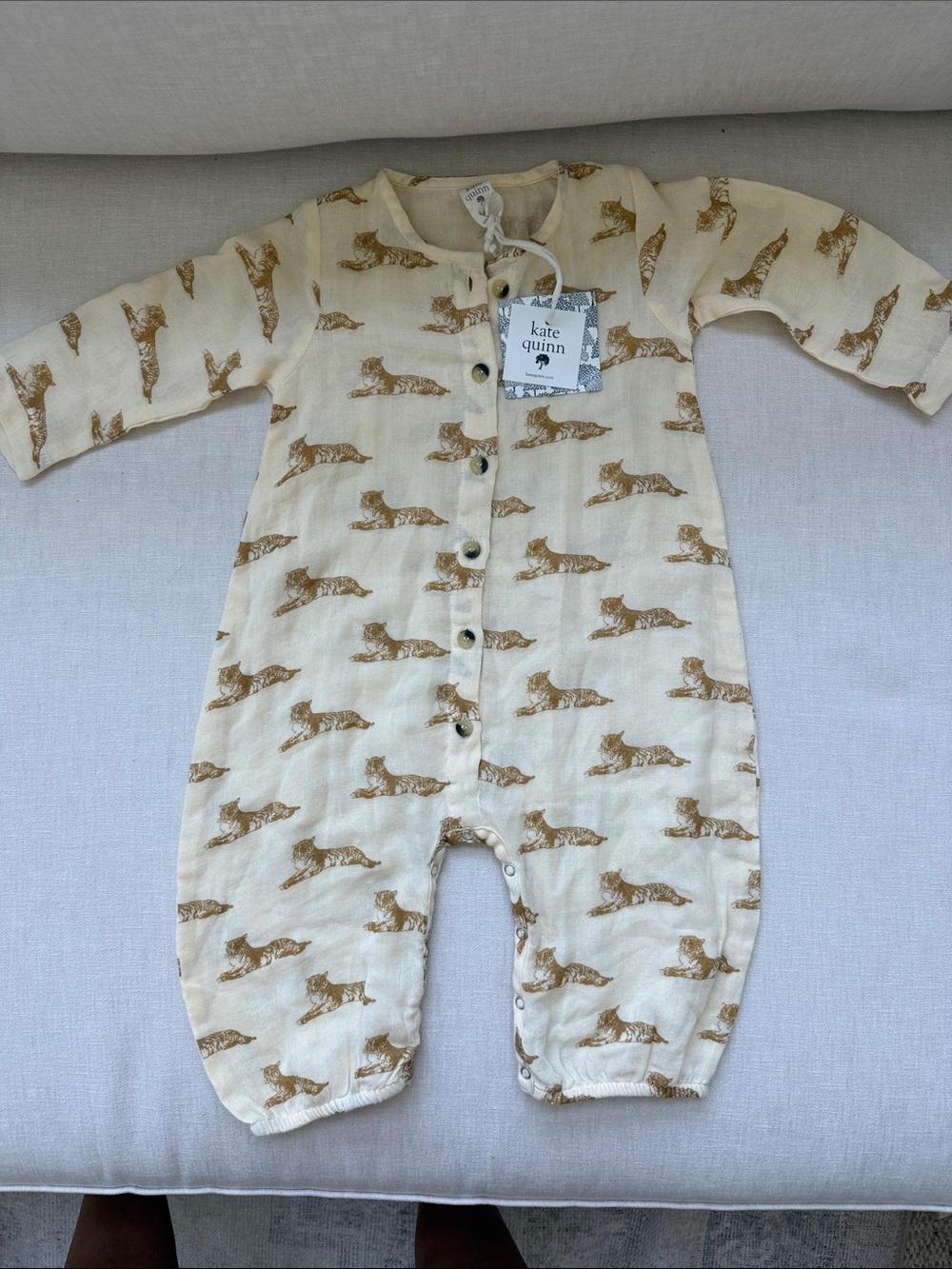 kate quinn Cream One-Piece Footie with Brown Tiger Print